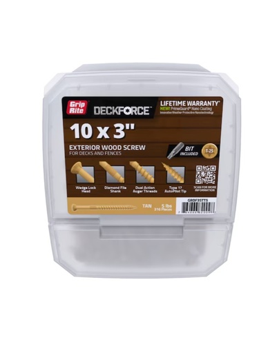 [GRDF3STT5] Grip Rite DeckForce #9x3 Screws 5Lb/Bx Tan
